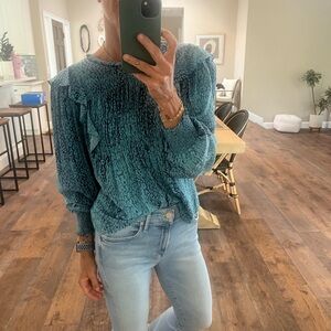 Rails Blue Smocked Long Sleeve Blouse